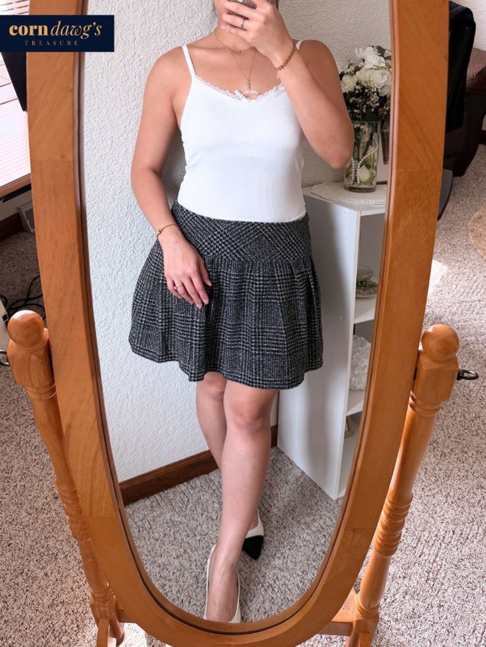 Chou Yatou Gray Tweed Houndstooth Pleated Mini Skirt – Size M